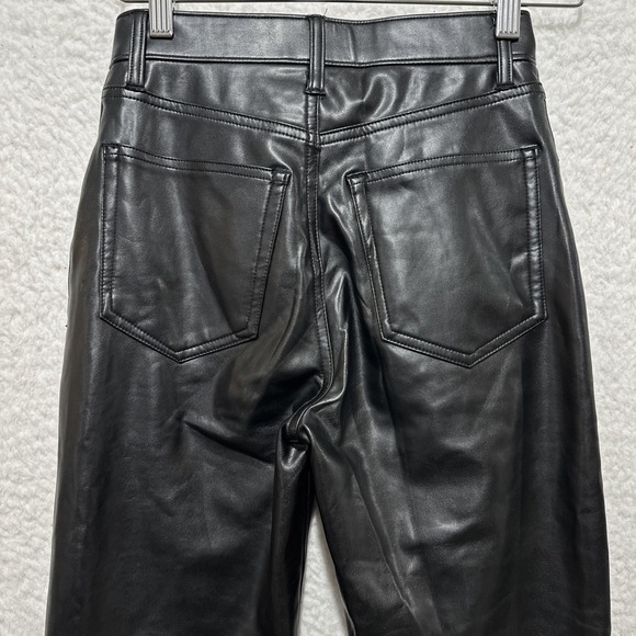 Abercrombie & Fitch Criss Cross 90s Straight High Rise Vegan Leather Black Pants - Picture 7 of 13